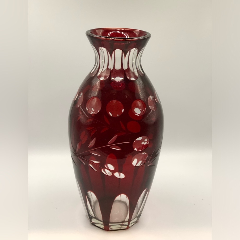 Bohemian Czech Ruby Red cut glass vase